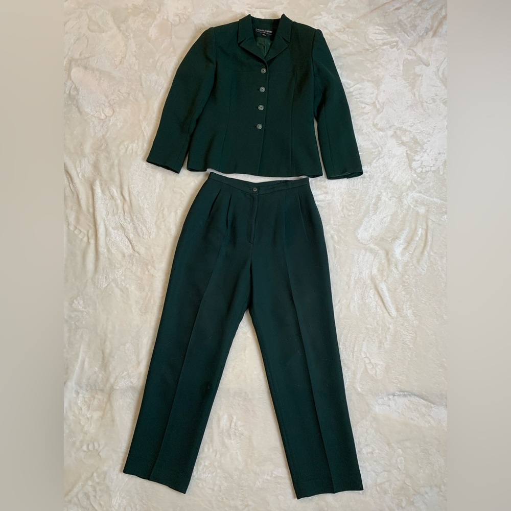 Dark Green Petite Kasper & Company ASL Two piece Pant Suit
